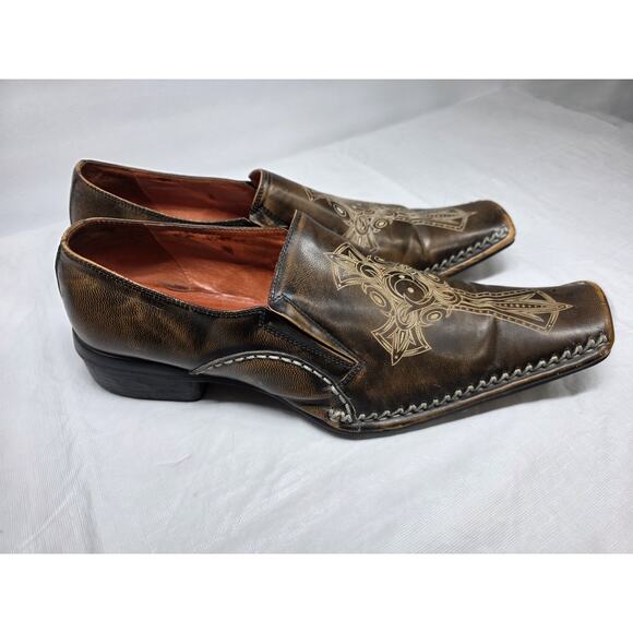 Robert Wayne Embroidered Leather Rome Cross Square Toe Loafers Men\'s Size 13 main image 8